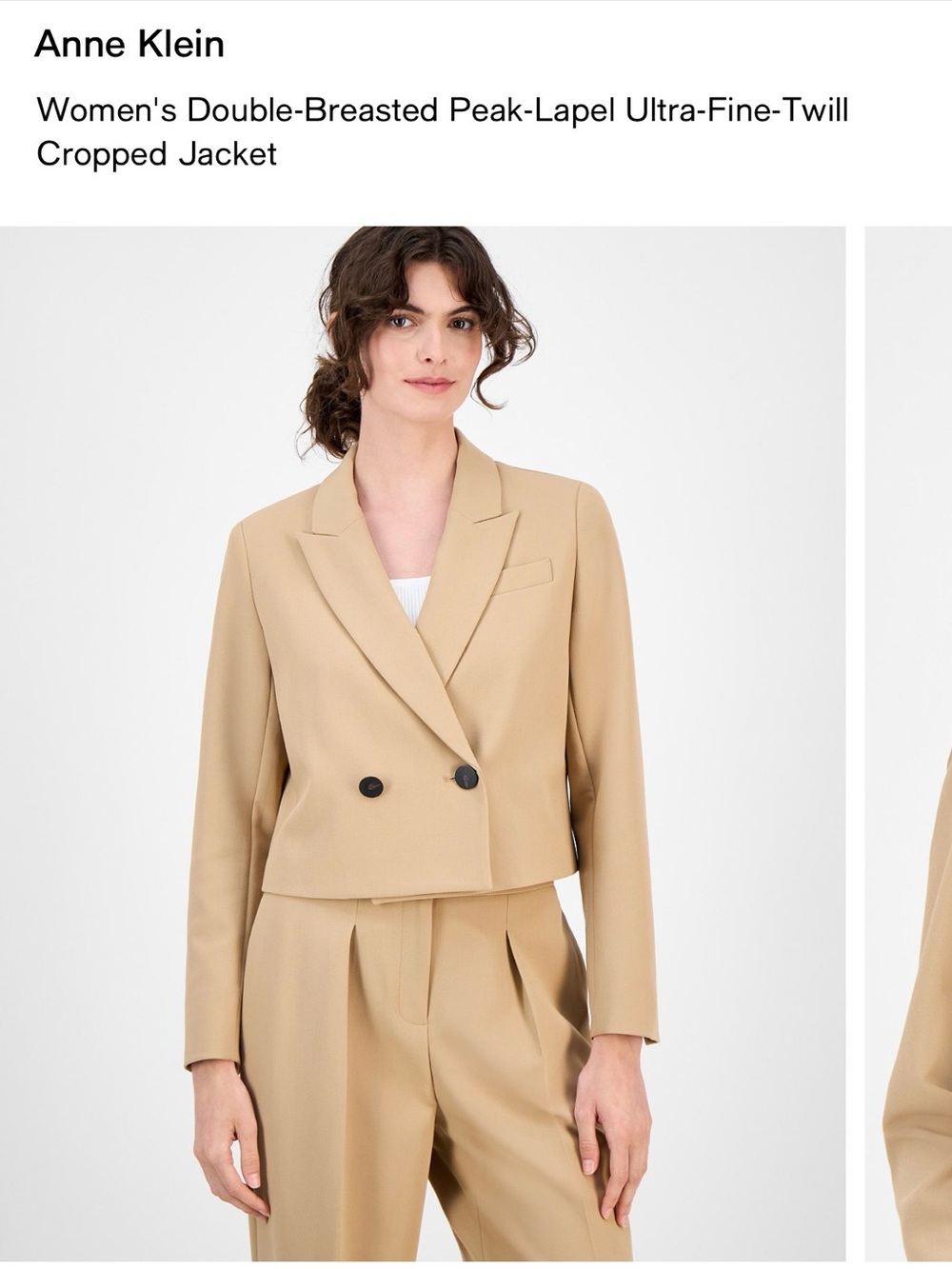 Anne Klein Beige Double-Breasted Cropped Blazer